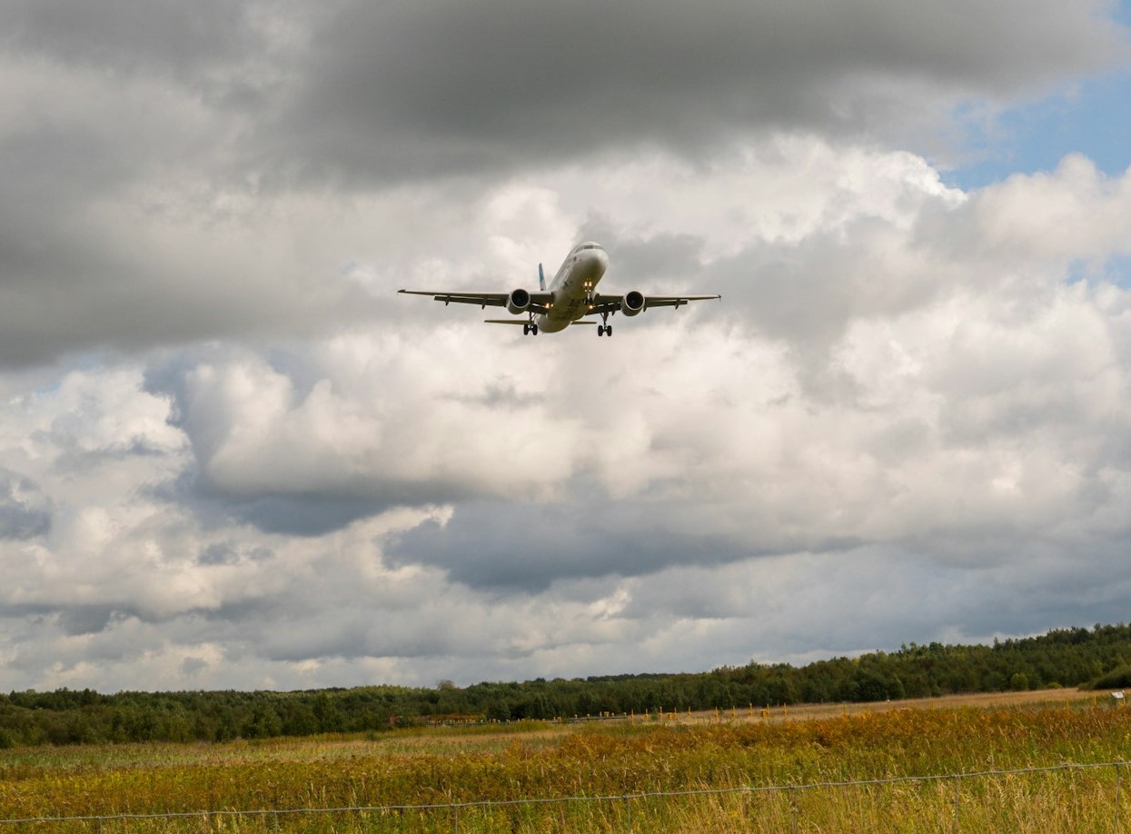 plane flying over a field