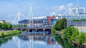 Cardif River Taff and stadium