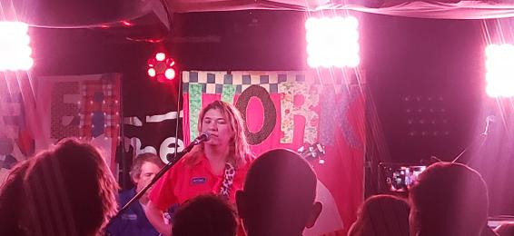 Live band playing in a small venue