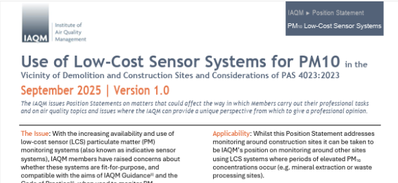 Position Statement on on the use of low-cost sensor systems for PM10