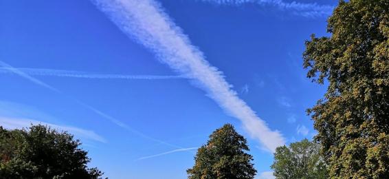 Aircraft contrails in a blue sky